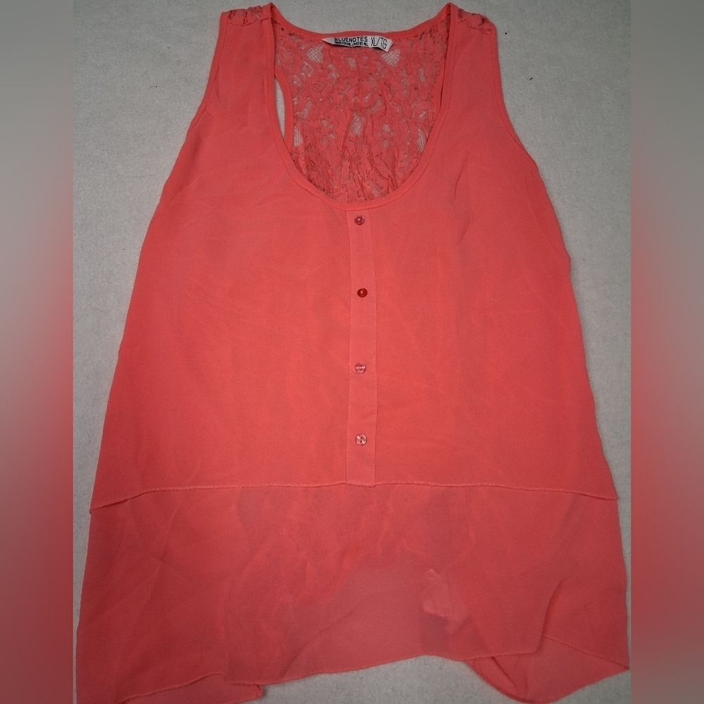 4/20$ ➡️ Bluenotes Coral Button-Front Lace Blouse